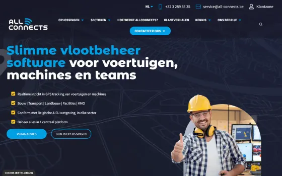 Page d’accueil de All-Connects Checkin@Work (all-connects.be), capturée le 21 octobre 2026