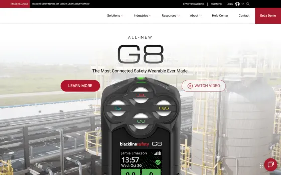 Page d’accueil de Blackline Safety (blacklinesafety.com), capturée le 21 octobre 2026