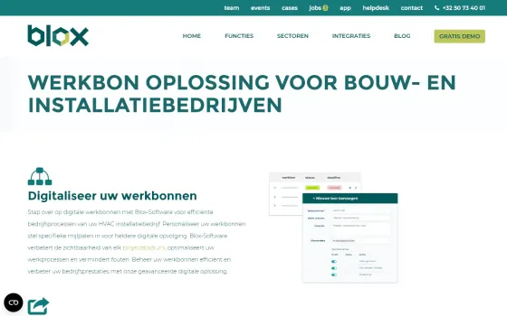 Startpagina van BLOX (blox-software.be), vastgelegd op 21 oktober 2026
