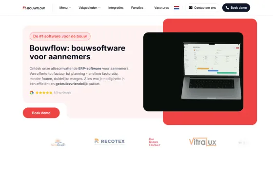 Startpagina van Bouwflow (bouwflow.be), vastgelegd op 21 oktober 2026