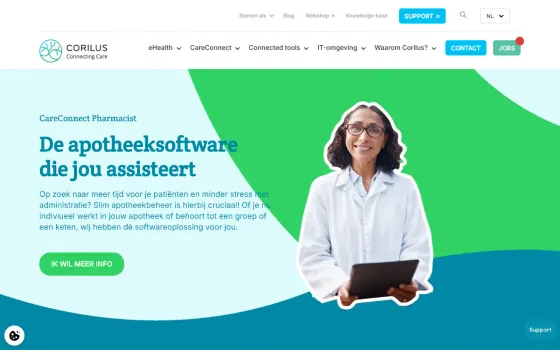 Startpagina van CareConnect Pharmacist (corilus.be), vastgelegd op 21 oktober 2026