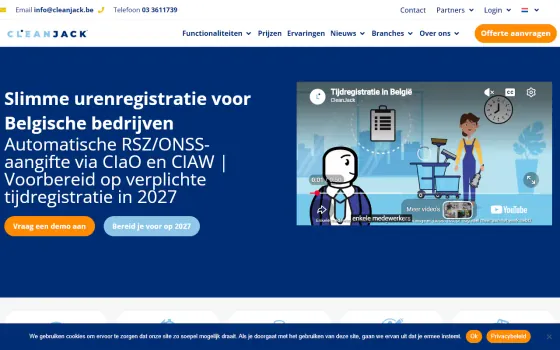 Startpagina van CleanJack (cleanjack.be), vastgelegd op 21 oktober 2026