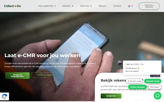 Startpagina van Collect + Go (collectgo.eu), vastgelegd op 21 oktober 2026