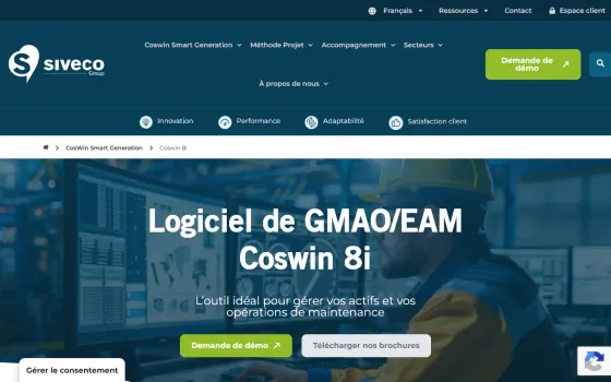 Startpagina van Coswin 8i (siveco.com), vastgelegd op 21 oktober 2026