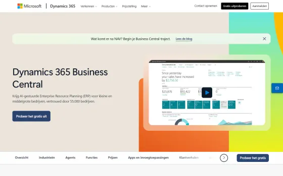 Page d’accueil de Microsoft Dynamics 365 Business Central (microsoft.com), capturée le 21 octobre 2026