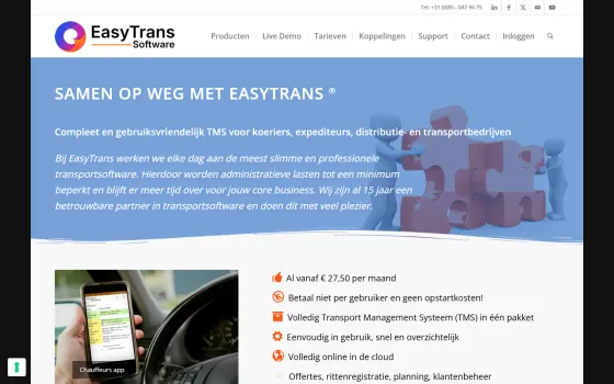 Startpagina van EasyTrans (easytrans.nl), vastgelegd op 21 oktober 2026