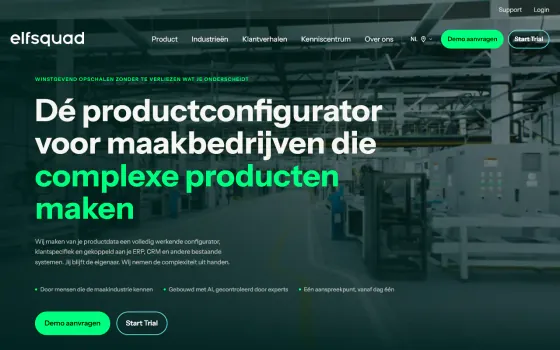 Startpagina van Elfsquad (elfsquad.io), vastgelegd op 21 oktober 2026
