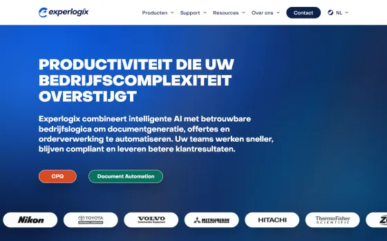 Startpagina van Experlogix CPQ (experlogix.com), vastgelegd op 21 oktober 2026