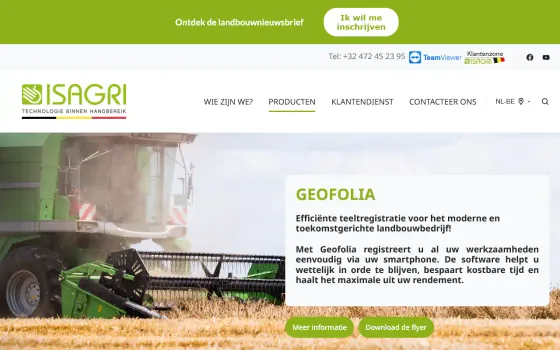 Startpagina van Geofolia (isagri.be), vastgelegd op 21 oktober 2026