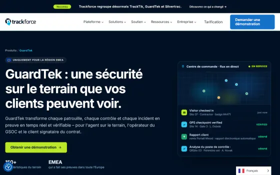 Startpagina van GuardTek (trackforce.com), vastgelegd op 21 oktober 2026