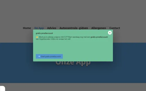 Startpagina van Hygiënecode Online (autocontrolesysteem.be), vastgelegd op 21 oktober 2026
