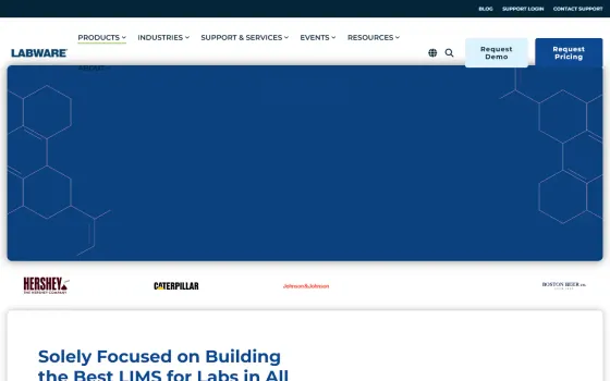Startpagina van LabWare LIMS (labware.com), vastgelegd op 21 oktober 2026