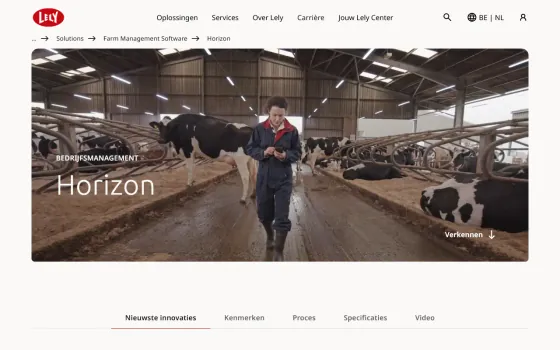 Page d’accueil de Lely Horizon (lely.com), capturée le 21 octobre 2026