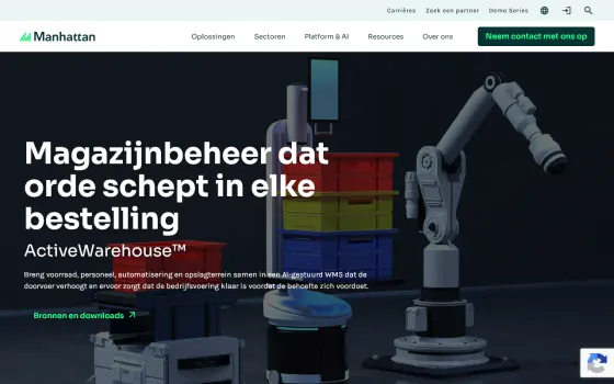 Startpagina van Manhattan Active Warehouse Management (manh.com), vastgelegd op 21 oktober 2026