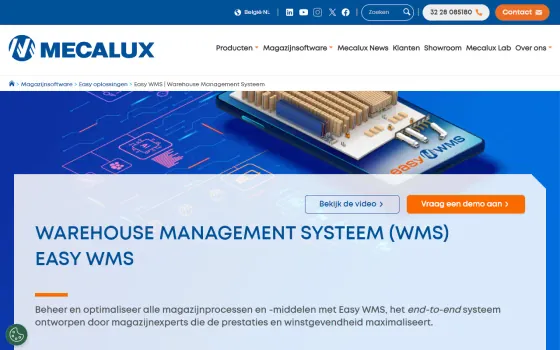 Startpagina van Easy WMS (mecalux.be), vastgelegd op 21 oktober 2026