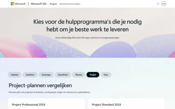 Startpagina van Microsoft Project (microsoft.com), vastgelegd op 21 oktober 2026