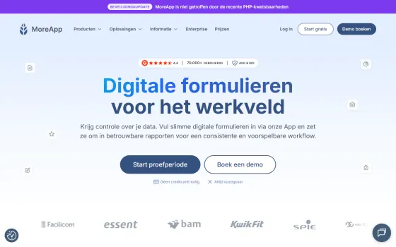 Startpagina van MoreApp (moreapp.com), vastgelegd op 21 oktober 2026