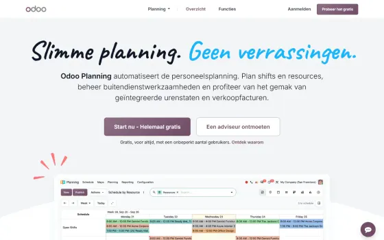 Startpagina van Odoo (odoo.com), vastgelegd op 21 oktober 2026