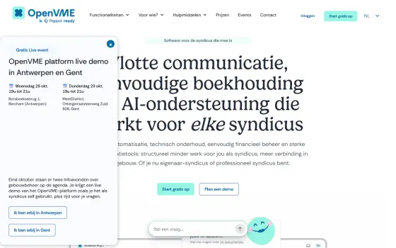 Startpagina van OpenVME (openvme.be), vastgelegd op 21 oktober 2026