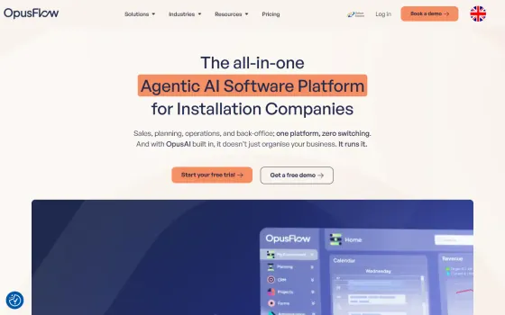 Page d’accueil de OpusFlow (opusflow.io), capturée le 21 octobre 2026