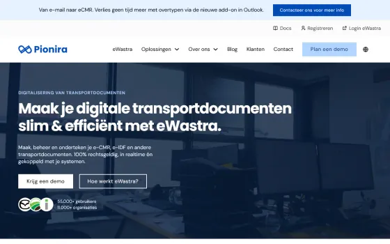 Startpagina van eWastra (pionira.be), vastgelegd op 21 oktober 2026