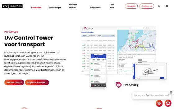Startpagina van PTV Axylog (ptvlogistics.com), vastgelegd op 21 oktober 2026