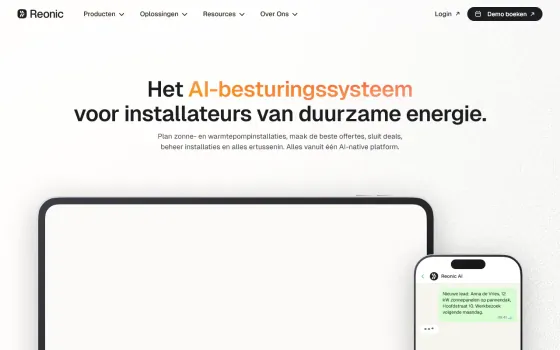 Startpagina van Reonic (reonic.com), vastgelegd op 21 oktober 2026