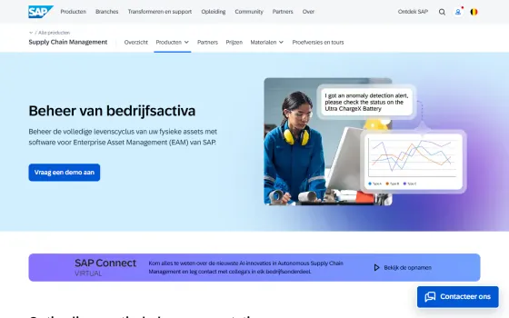 Startpagina van SAP Enterprise Asset Management (sap.com), vastgelegd op 21 oktober 2026