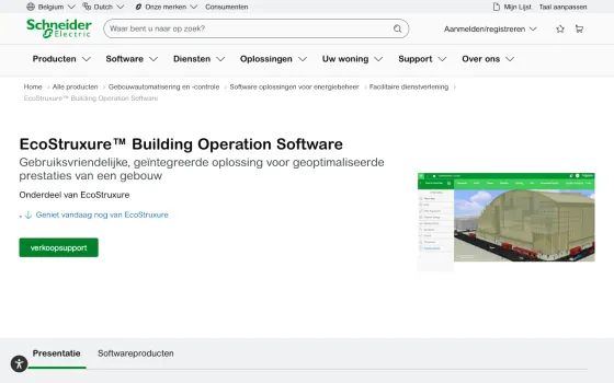 Startpagina van EcoStruxure Building Operation (se.com), vastgelegd op 21 oktober 2026
