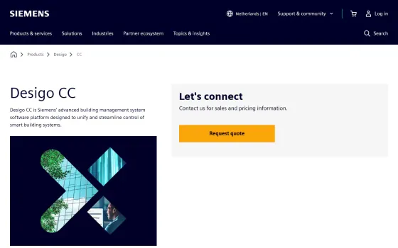 Startpagina van Desigo CC (siemens.com), vastgelegd op 21 oktober 2026