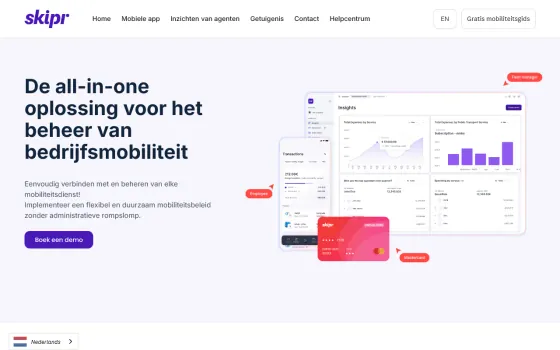 Startpagina van Skipr (nl.skipr.co), vastgelegd op 21 oktober 2026