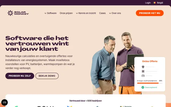 Startpagina van Solar Monkey (solarmonkey.be), vastgelegd op 21 oktober 2026