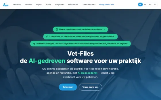 Startpagina van Vet-Files (vet-files.com), vastgelegd op 21 oktober 2026