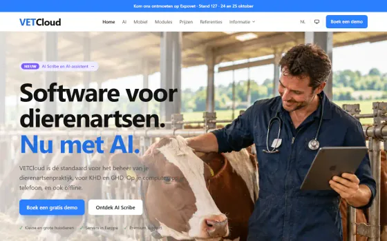 Startpagina van VETCloud (vetworks.be), vastgelegd op 21 oktober 2026