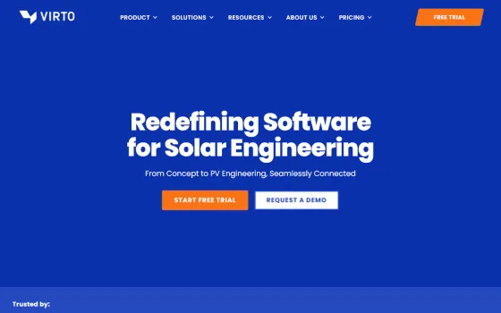 Startpagina van Virto.CAD (virto.solar), vastgelegd op 21 oktober 2026