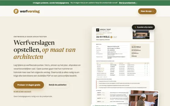 Startpagina van Werfverslag (werfverslag.be), vastgelegd op 21 oktober 2026
