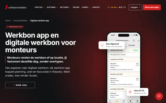 Startpagina van Workshaker (softwareshaker.com), vastgelegd op 21 oktober 2026