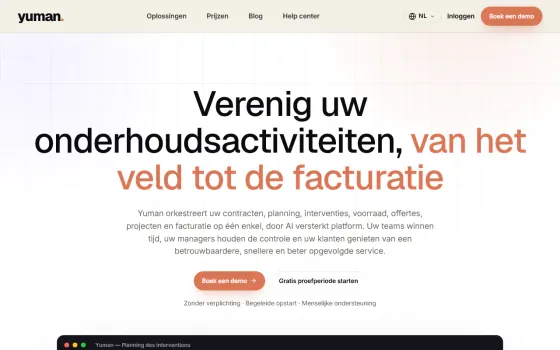 Startpagina van Yuman (yuman.io), vastgelegd op 21 oktober 2026